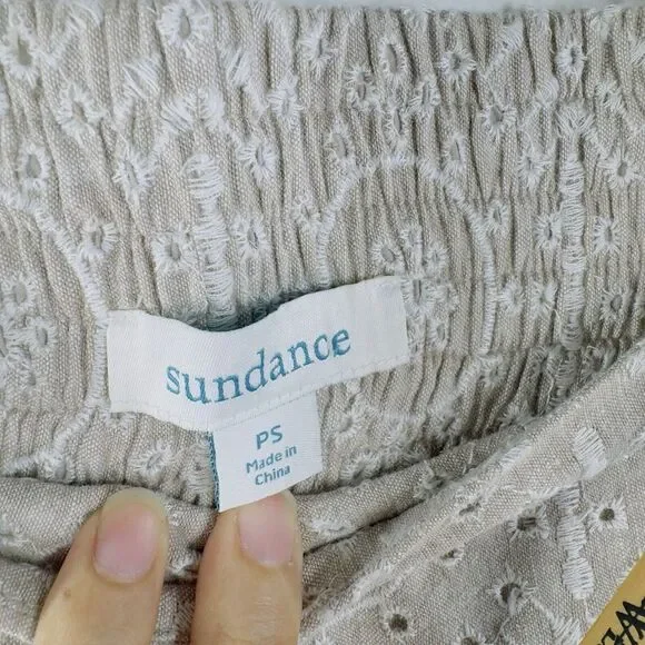 Sundance Menara Culottes Cropped Pant Size PS Linen Blend Embroidered Eyelets - Picture 5 of 10